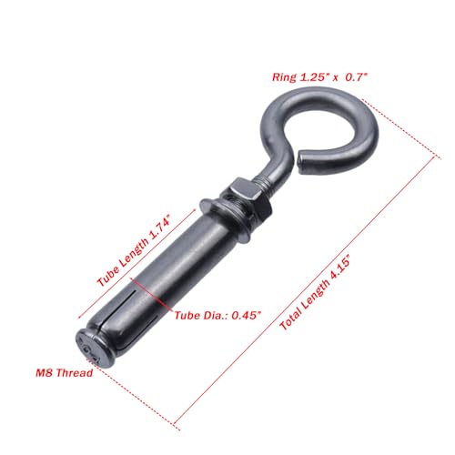Image of M8 Shoulder Eye Bolts, Heavy Duty Expansion Concrete Wall Anchors with Ring, 304 Stainless Steel Eyebolt Screw Fastener for Ceiling, Masonry, Brick, and Lifting Applications, 10Pcs