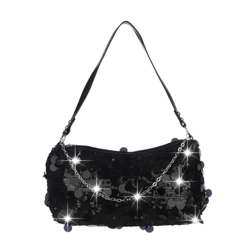 Octwine Sparkly Sequin Purse for Women Evening Bag with Silver Chain Crossbody Shoulder Handbag for Party Prom Wedding Club