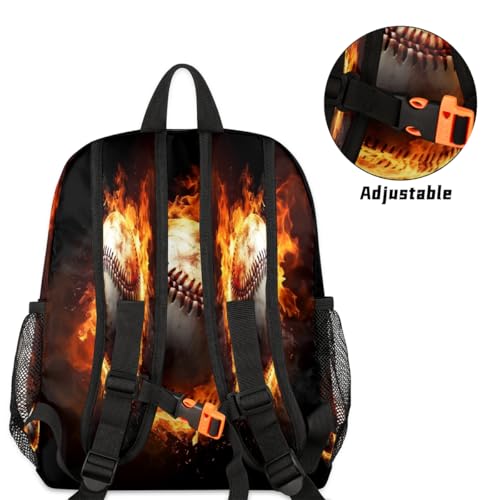 Shabby Burning Baseball Kids Backpack for Boys Girls, Waterproof Lightweight Toddler School Bag with Chest Strap, Small Travel Book Bag Preschool Kindergarten Backpack4