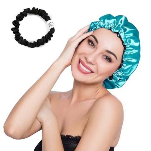 Image of Stain Bonnet Silk Sleep Cap Adjustable Satin Cap for Night Sleeping Hair Bonnet Reversible Double Layer