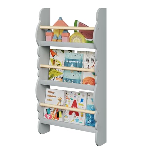 WOLTU Bibliothèque Murale, Étagère de Rangement pour Chambre d'enfants pour Ranger des Livres, 42,5x14,5x80 cm,Jouets en Bois MDF à 3 Niveaux, Gris
