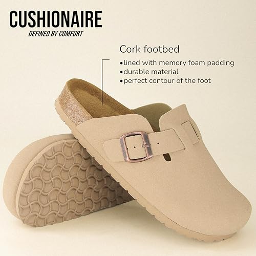 Image of CUSHIONAIRE Hana Womens Clogs | Comfortable Vegan Suede Clogs for Women | Slip On Potato Shoes with Cork Footbed & Arch Support | Memory Foam, Wide Widths Available
