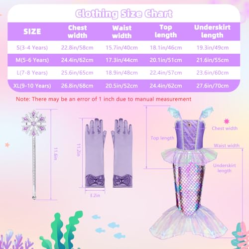 Meland Mermaid Dress - Little Mermaid Costume with Bag for Girls 3-10, Princess Dress Up for Birthday Gift, Halloween Costume3