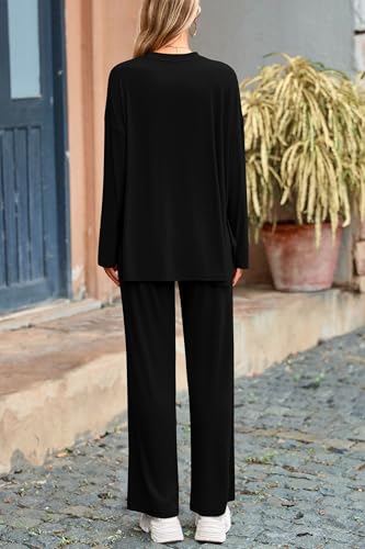 PRETTYGARDEN Women's Two Piece Lounge Sets Matching Long Sleeve Shirts Wide Leg Pants Tracksuits Travel Outfits Fall Clothes2