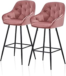TUKAILAi Industrial Bar Stools Set of 2 Black Velvet Kitchen Breakfast Counter Stools 65cm Seat Height with Armrest and Metal Base Footrest Dining Island Pub Party Barstools Home Furniture