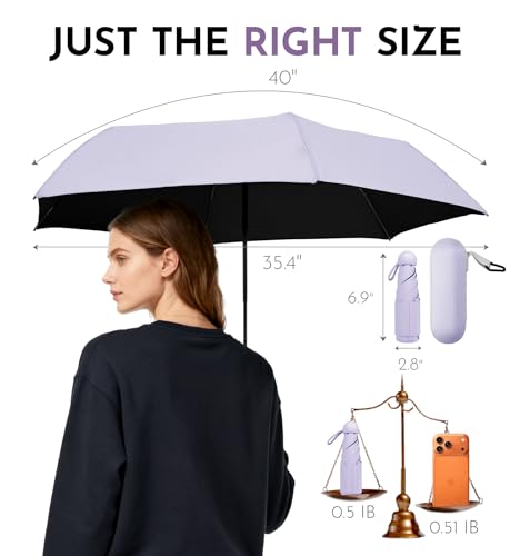 Image of LILAC Mini Travel Umbrella for Rain - 43 inch Large Coverage Small Compact Umbrella, Reinforced Strong Frame, Lightweight Portable Parasol with UPF 100+ UV Protection, Gifts for Adults, Seniors & Students