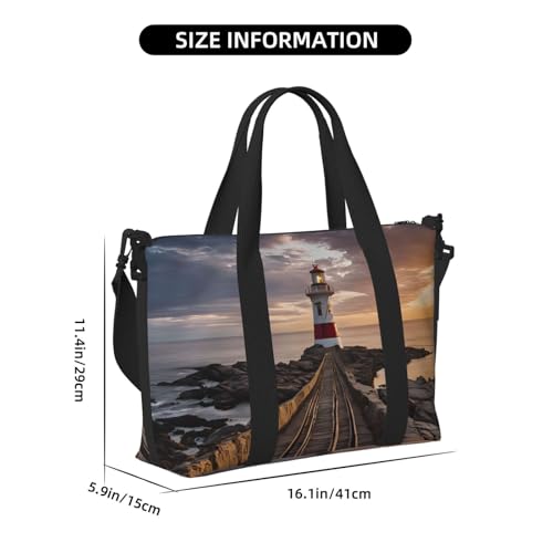 Lighthouse Print Large Travel Duffel Bag Foldable Lightweight Weekender Bags, Carry On Overnight Tote Bags, Gym Duffel Bags Hospital Bags Yoga Bags For Women Men3