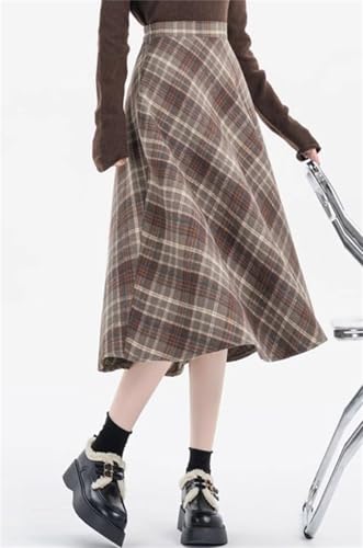 SANGTREE Women's Long Plaid Wool Skirt High Waist A-Line Tartan Flared Skirts4