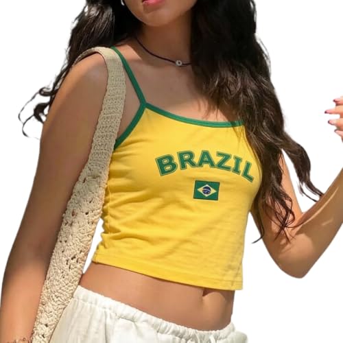 Vintage Graphic Baby Tees for Women Brazil Shirt Y2k Tops Mexico Crop Top Jersey 2000s Summer Going Out Tops