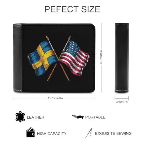 USA Friendship Nations Swedish Flag Bi-fold Wallet for Men Women Print PU Leather Slim Cash Card Holder2