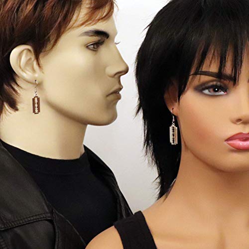 Gothic Razor Blade Dangle Earrings Polished Silver Finish Pewter2