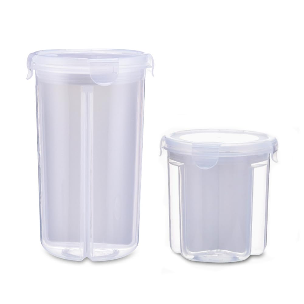 MoFarbe Airtight Cereal Storage Containers with Compartments: Divided Plastic Kitchen Pantry Organizers with Lids Multiple Spaces Cereal Dispensers for Dry Food Storage 2Pack (2size-1.9L+3L)