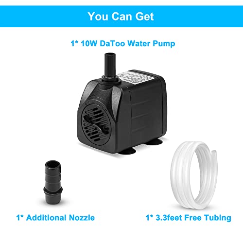 Image of DaToo 160GPH 10W Submersible Water Pump Fountain Pump Ultra Quiet For Aquariums Fish Tank Pond Fountain Statuary Water Feature Hydroponics