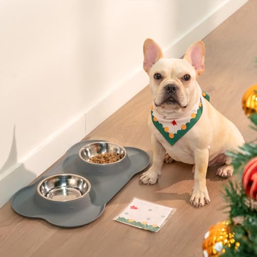 Conlun Hundehalstuch Weihnachten, Verstellbares Hunde Bandana für Kleine bis Mittlere Hunde & Katzen, Klassisches Rot-Grün Design mit Tannenbaum & Sternen, Waschbar