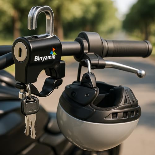 Image of Binyamin Keyed Helmet Lock for Bike Handlebar | Aluminium Alloy Anti-Theft Helmet Holder for Motorcycle, Scooter & Two Wheeler | Black