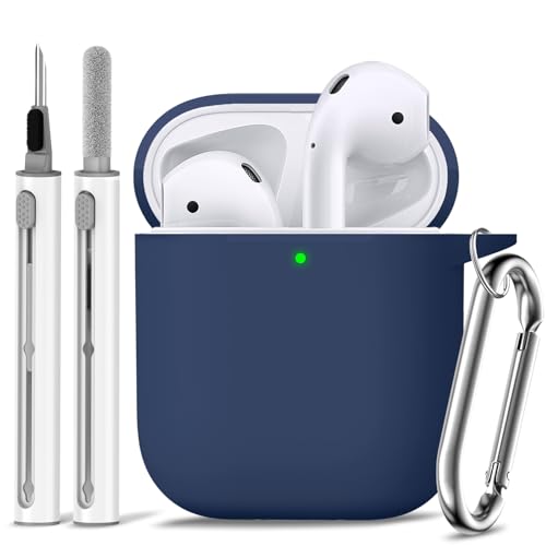 Ljusmicker for Airpods Case Cover 2&1 with Cleaner Kit,Soft Silicone Protective Case for Apple AirPods 2nd/1st Generation Charging Case with Keychain,Shockproof AirPod Case for Women Men-Midnight blue