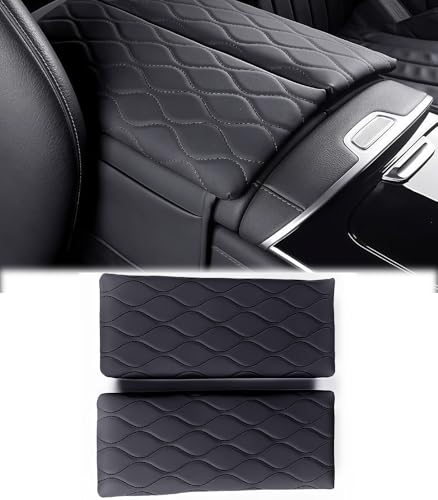 Egreat Center Console Armrest Cover for Mercedes Benz S-Class S500 S580 2021-2025, Leather Armrest Console Cover with Side Storage Pockets(Black)