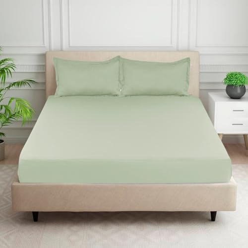 Image of HOMADORN Premium Polycotton Flat Bedsheet for Double Bed with 2 Pillow Covers - Soft, Durable & Wrinkle-Resistant (Mint DUST)