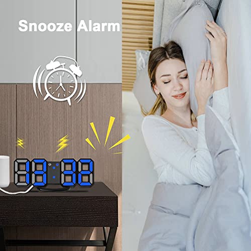 Eaagd 3D Digital Alarm Clock With Led Display, Snooze Alarm, 3 Custom Brightness Nightlight Electric Clocks For Office Table Bedroom Nightstand (Black/Blue) #TOP2