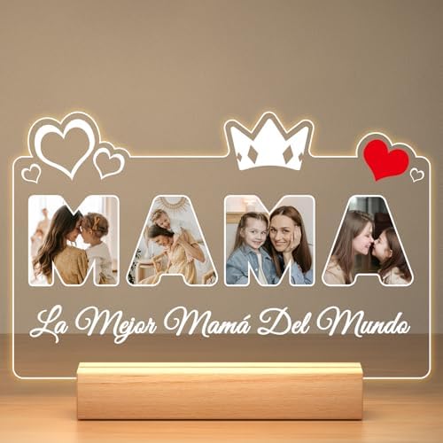 Regalo Dia de la Madre para Mama, Lampara Personalizada con Foto,...