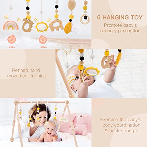 Frogprin Wooden Baby Gym With 6 Hanging Toys, Wooden Play Gym For Babies 0-12 Month, Baby Play Gym Frame Activity Gym Hanging Bar Newborn Gift Baby Girl And Boy Gym (Natural Pine Wood) #TOP1