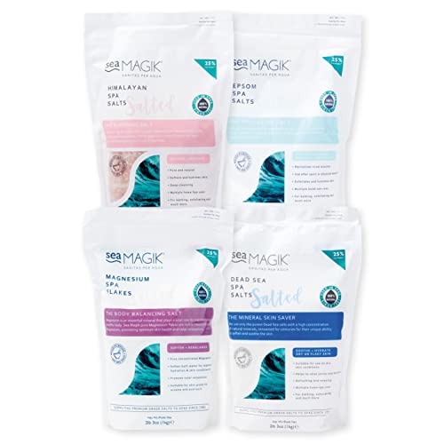 Sea Magik - Bath Salts, Muscle Soak, Therapeutic Spa Experience, Epsom, Magnesium Flakes, Dead Sea, Himalayan, Relaxes Your Body and Mind, Natural Salts, Vegan, Cruelty Free, Mixed Set (4 x 1kg)
