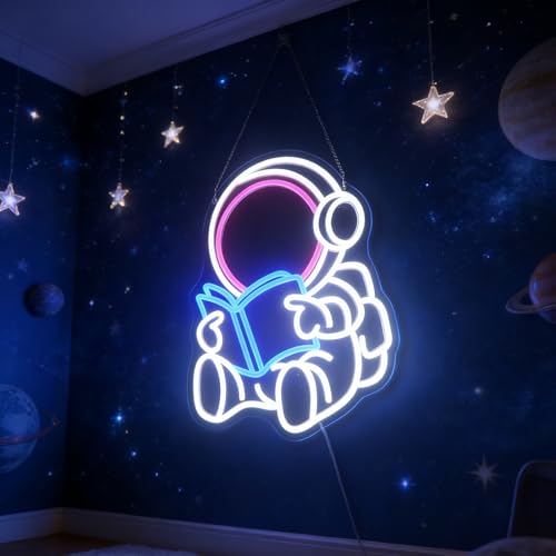 Image of Astronaut Book Neon Sign, Astronaut Led Sign, Custom Neon Sign, Book Store Wall Decor Kid's Room Game Room Wall Art Decor,Bookish LED Sign, Bookworm Reader Club Wall Decor Christmas Birthday Gifts