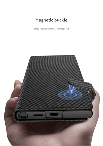 Image of Midkart Leather Flip Cover Compatible with Samsung Galaxy S23 Ultra with Card Holder Built-in Kickstand Magnetic Belt Lock Inner Hard PC with Full Body and Camera Protection, Fiber Black