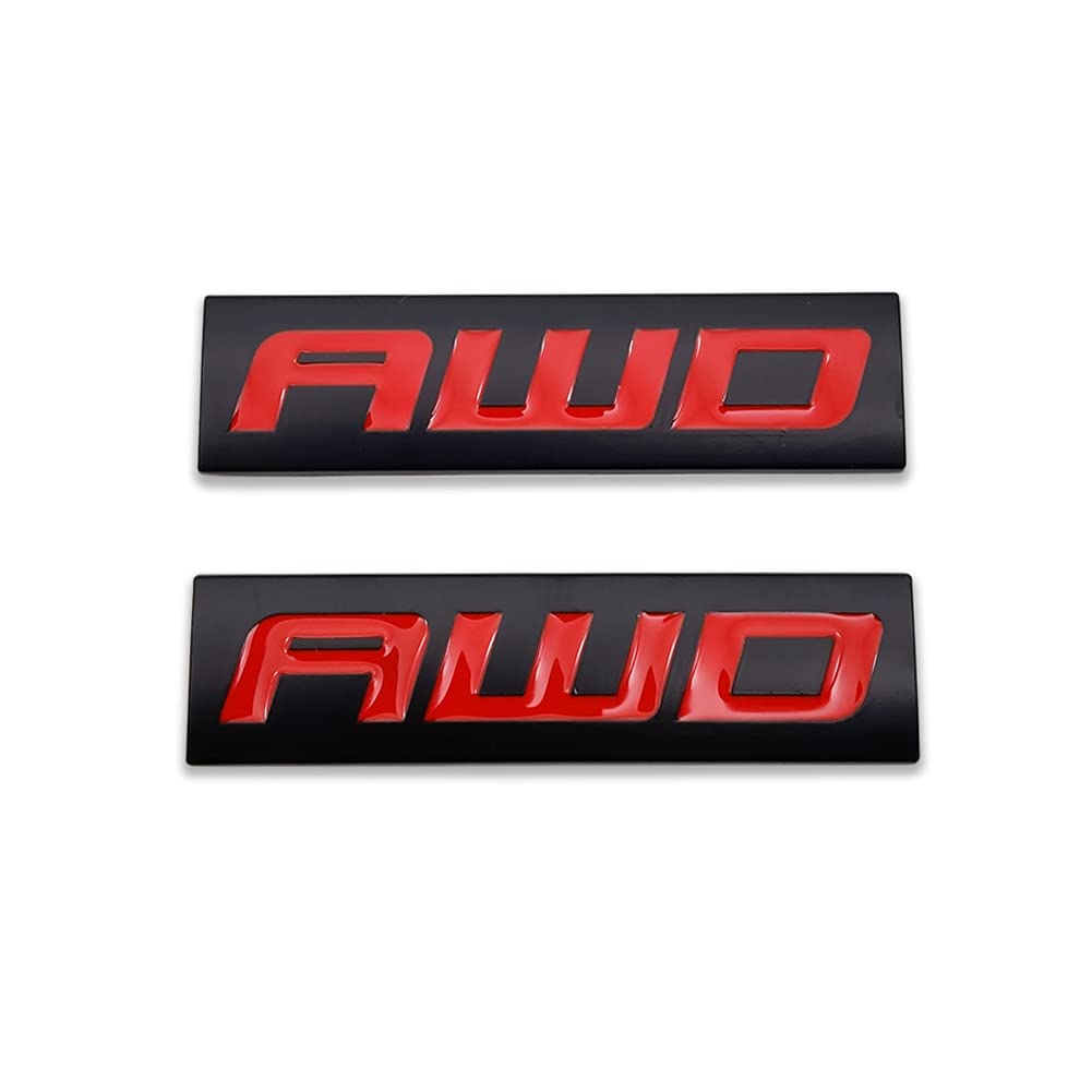 2X Chrome Metal AWD Logo Car Emblem 3D Premium All Wheel Drive Badge Off Road Door Fender Sticker Side Wing Decal (AWD,Black&Red)