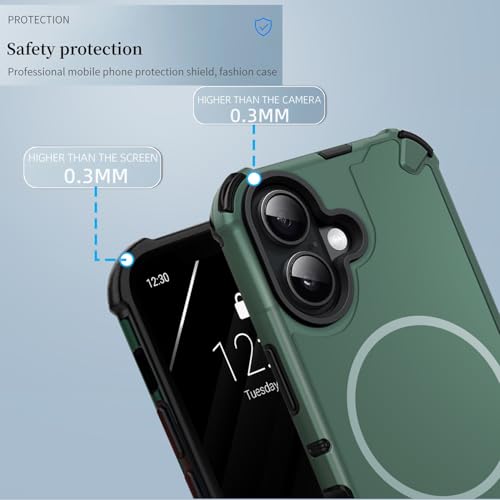Image of KARWAN Tough Shockproof Back Case Cover Compatible with iPhone 16 Dual Layer Armor Protection with Matt Finish,Edge Guard Bumper Heavy Duty Cover with Magnetic MagEase Wireless Charging(Green)