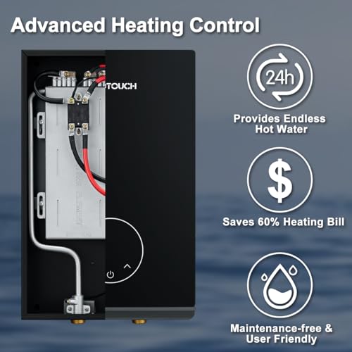 Tankless Electric Hot Water heater, 240V ECOTOUCH 8KW Under Sink On Demand, Instant Point of Use ETL Certificated Self-Modulating Smart Hot Water Heater ECO80 Black