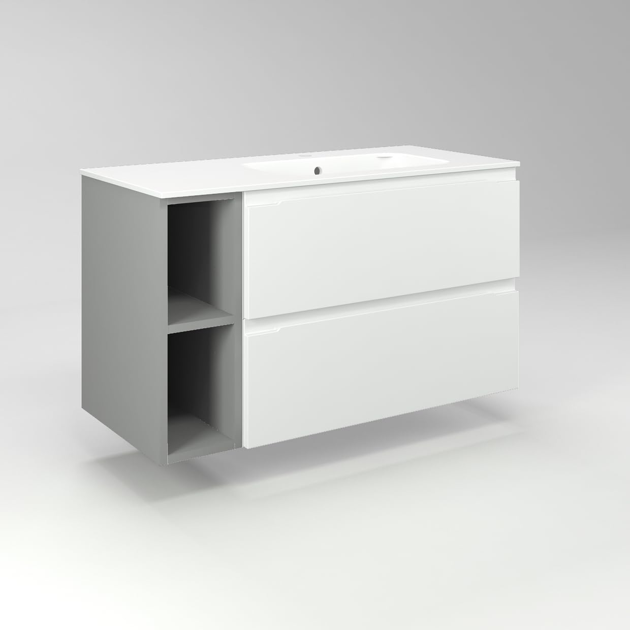Diventa Modello Diva Star, Mobile Bagno sospeso 100cm con 2 cassetti spaziosi, 2 vani a giorno e lavabo dal design moderno, colore bianco e grigio