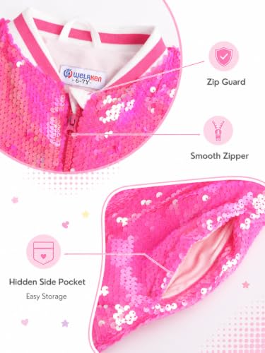 Image of WELAKEN Unicorn Sequin Jacket for Girls Kids Toddler Sparkle Zipper Bomber Jacket with Pockets