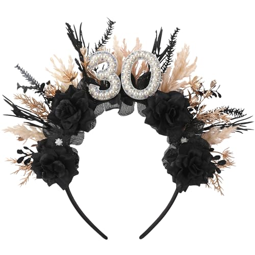 PartyforU Black 30th Birthday Headband - 30th Happy Birthday Headband Gifts for Her Women Party...