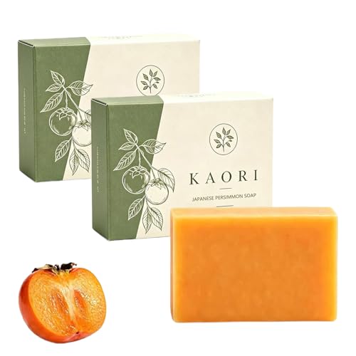 Kaori Persimmon Soap Feuchtigkeitsspendende reife Haut Erneuernde und reinigende Körperwäsche mit natürlicher Persimone Desodorierender Seifenstück für Frauen und Männer (2 stück)