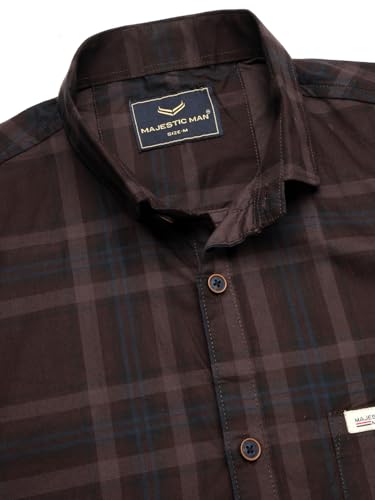 Image of Majestic Man Men's Slim Fit Premium Pure Cotton Plaid Check Half Sleeve Casual Shirt