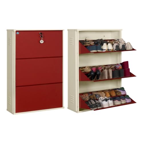 Image of DELITE KOM 29 inch Wide, 6 Shelf Metal Shoe Rack Wall Mounted for Home with Central Lock Holds Upto 24 Shoes or 36 Slippers Pair Double Decker, 1Yr Warranty, (41x29x8, Ivory Brick Red), DIY, Space Saver