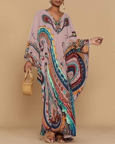 Image of Bsubseach Moo Moos for Women Batwing Sleeve Kaftan Dresses with Pockets