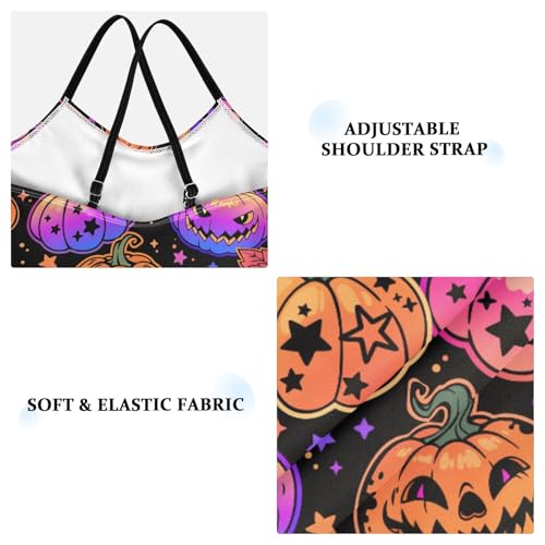 Girls Swimwear 3-10 Years One Piece Halter Swimsuit Halloween Pumpkins Beach Bathing Suit3
