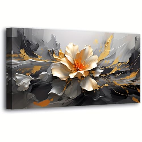 Fleurs imprimées de lotus dorés art mural abstrait 40x85cm pour bureau