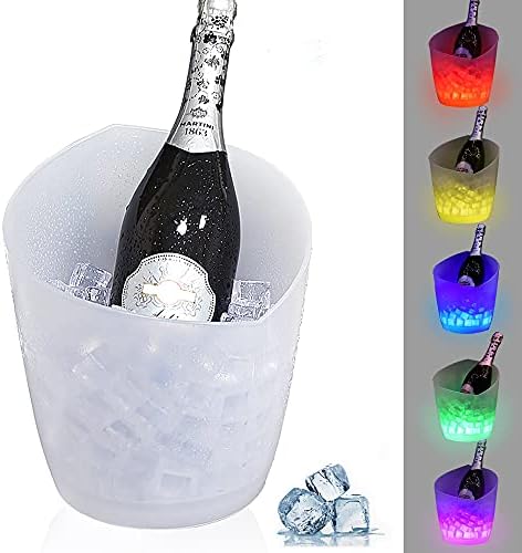 LED Ice Bucket, FIPASEN Upgraded 5L Large Capacity Lighted Ice Bucket with Automatic 7 Colors Changing for Party/Home/Bar/ KTV Club, Waterproof Wine Ice Bucket Beer Drink Containers (Battery-Powered)