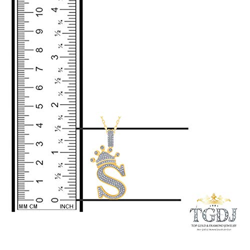 Tgdj 10K Yellow Gold Initial Letter S 0.38 Ct Crown Diamond Custom Pendant In 1.5" #TOP3
