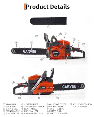 Image of Garvee 52cc Gas Powered Chainsaw, 2-Stroke Engine with Quick Start & Ergonomic Non-Slip Handle for Efficient Wood Cutting, Tree Trimming and Land Clearing- Orange