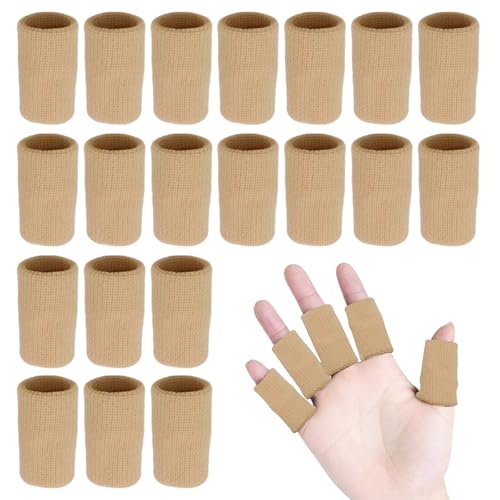 FUIPVGI 20 Pcs Finger Compression Sleeves, Breathable Finger Protectors Finger Sleeve Finger Support, Thumb Protector Thumb Bandage for Arthritis, Compression Finger Bandage (Nude)