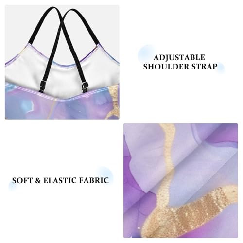 Girls Swimsuit Marble Watercolor Blue Purple One Piece Swimwear3