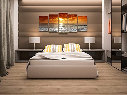 Wieco Art Grand Sight Extra Large 5 Panels Modern Landscape Artwork Hd Seascape Giclee Canvas Prints Sea Beach Pictures To Photo Paintings On Canvas Wall Art For Home Decorations Wall Decor #TOP3