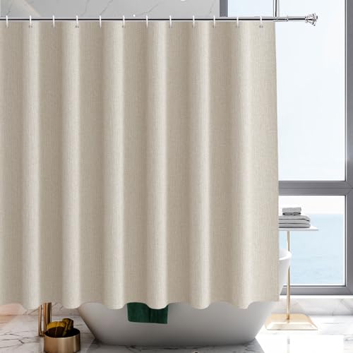 YISURE Cortina de ducha beige 180 x 180 cm, aspecto de lino, lino sintético, cortina de baño, tela textil, impermeable, lavable a máquina, ancho 180 x alto 180 cm