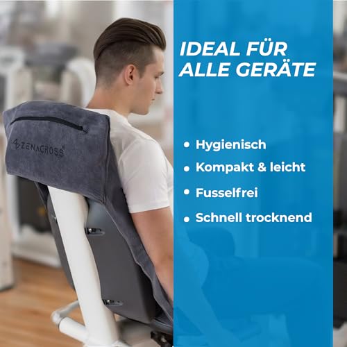 ZENACROSS - Fitness Handtuch Mikrofaser 120x50 - Schnelltrocknend, Reißverschlusstasche - Weiches Sporthandtuch fürs Fitnessstudio & Gym - Grau 4