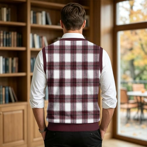 Christmas Sweater Vest Men V Neck Plaid Knit Lightweight Pullover Sweater - image 3