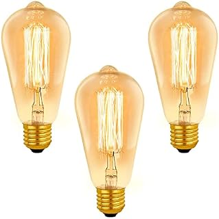 Caldarax Edison Light Bulbs, E27 Vintage Light Bulb, ST64 40W Dimmable, Amber Warm 2700K, 230V, Antique Style Retro Amber Glass Screw Lamp, 3 Pack